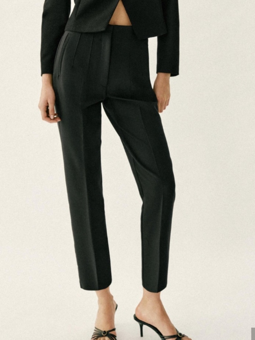 Zara Black  High-Waisted Tapered Leg Trousers